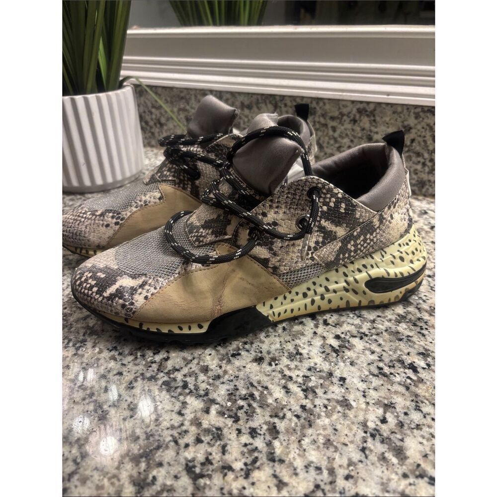 Steve Madden Women’s Snake Print Beige and Black Sneakers